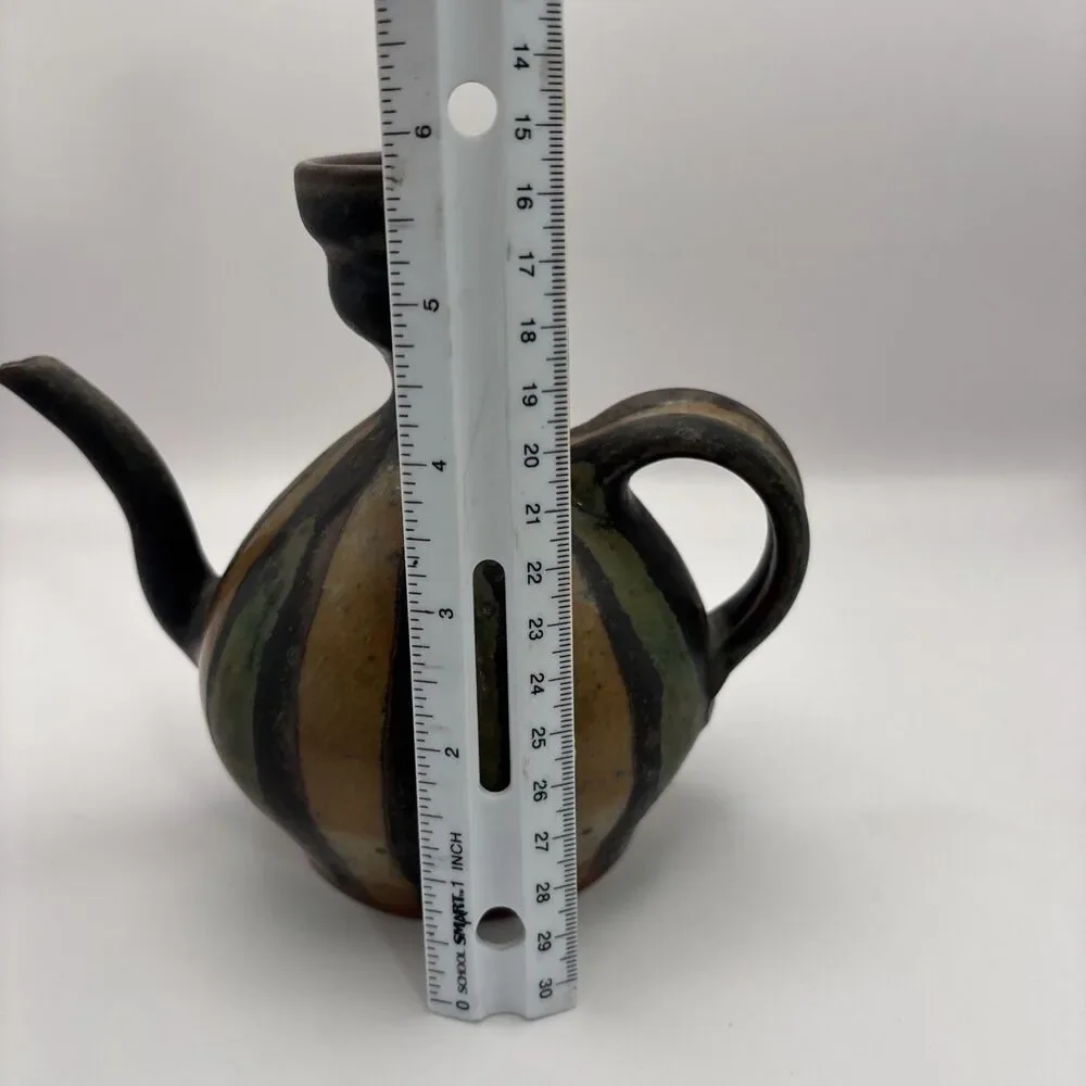 Vintage Clay Teapot Oil Decanter Pottery Boho Earth Tone Ewer  Vessel Cruet